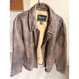 Eddie‎ Bauer Mens xxl Brown Genuine Leather Jacket Lined vintage full zip